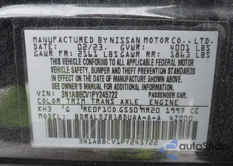 2023 Nissan Sentra Sv Xtronic Cvt from USA, damaged, VIN 3N1AB8CV1PY245722